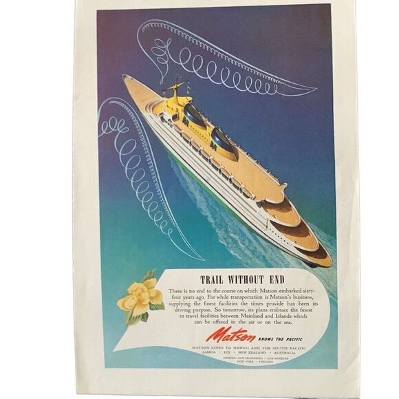 Vintage 1945 Matson Cruise Trail Without End Ad Advertisement - Picture 1 of 4